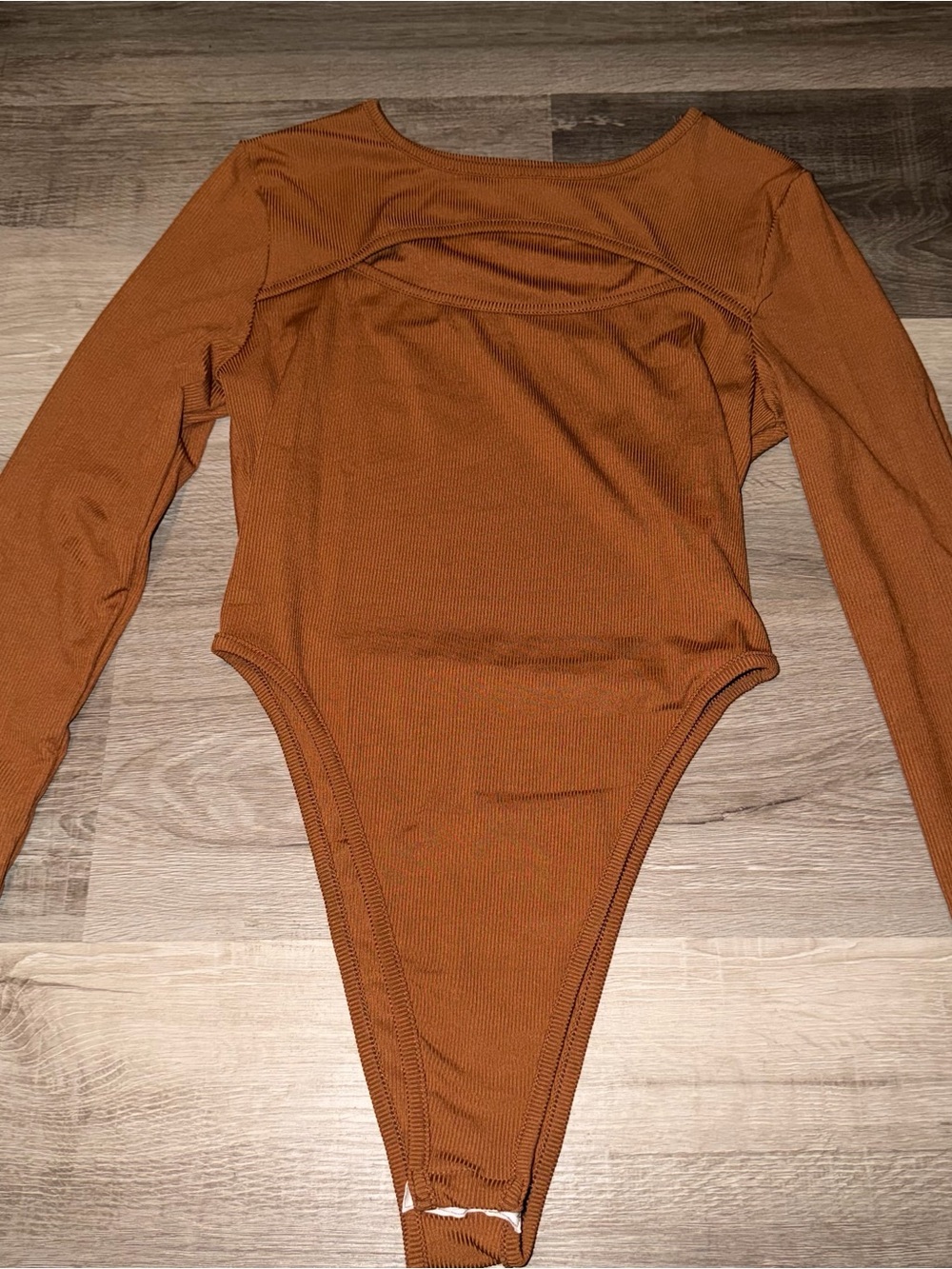 Long-Sleeve One-Piece Bodysuit in Rust